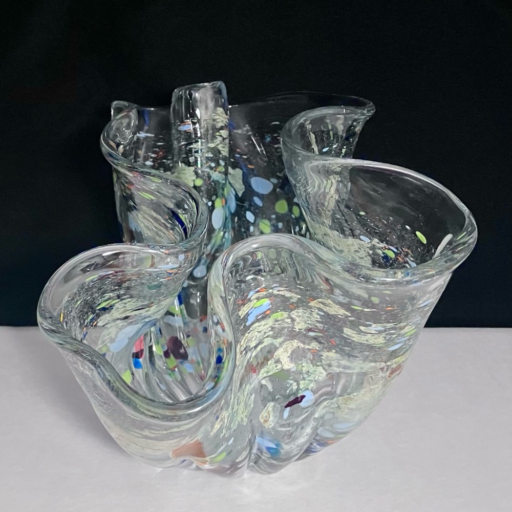 CONFETTI HANDKERCHIEF VASE / Romanian Glass Artist ION TAMAIAN / Big 10.5 Inches - Picture 6 of 12